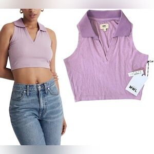 Madewell Polo Crop Tank Top Vibrant Lilac Purple Ribbed Cropped Size Small NEW